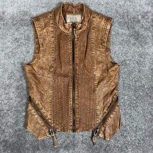 BKE Vest Women's Small Brown Faux Leather Full‎ Zip Sleeveless Moto